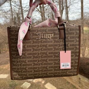 Juicy Couture Monogram Canvas Tote Bag Brown Logo Shopper NWT